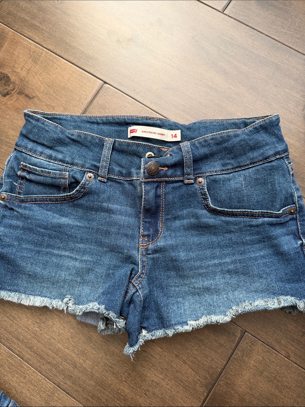 Levi's Dark Blue Denim Frayed Hem Women's Shorts
